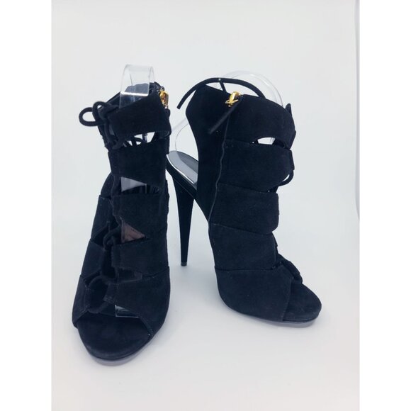 Giuseppe Zanotti Black Suede Lace Up Open Toe Booties Size 38 - Picture 3 of 8